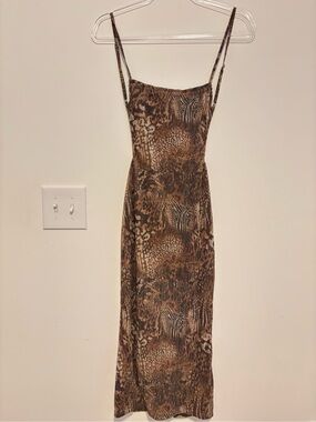 Brown Animal Print Slip Dress with Spaghetti Straps